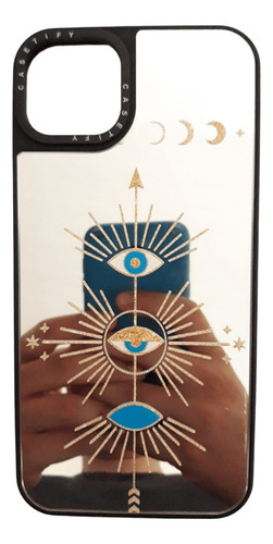 Capinha Para iPhone 14/15 Plus Capinha Espelhada Preto Olhos